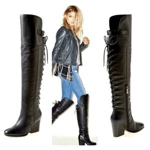 SAM EDELMAN Tatum Black Leather Over The Knee Boot Size 8.5M